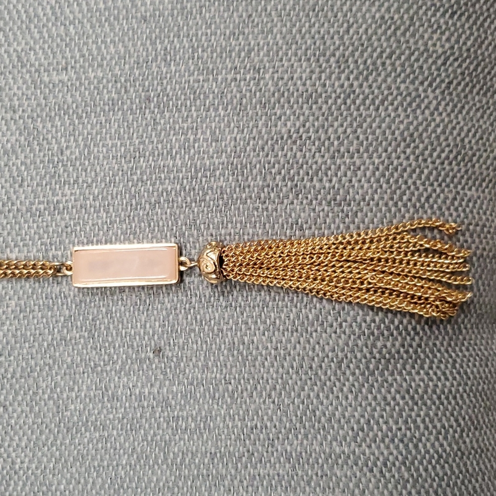 Goldtone Coral Stone Tassel Necklace